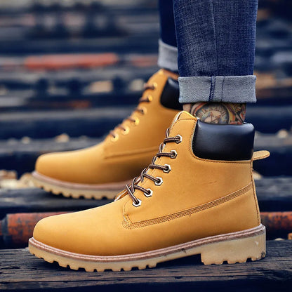 Unisex Boots High Quality Leather High Top Boot Classic Lace Up Ankle Boot Couple High Top Sneakers Non Slip Platform Boot Botas