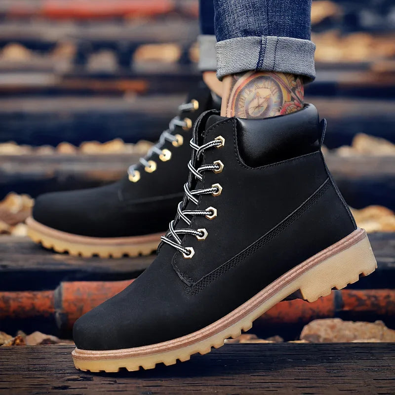 Unisex Boots High Quality Leather High Top Boot Classic Lace Up Ankle Boot Couple High Top Sneakers Non Slip Platform Boot Botas